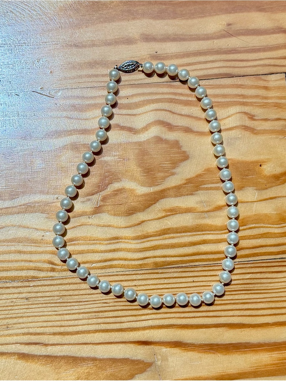 Vintage Cream Faux Pearl Strand 16” Necklace w/Sterling Silver Hook Clasp